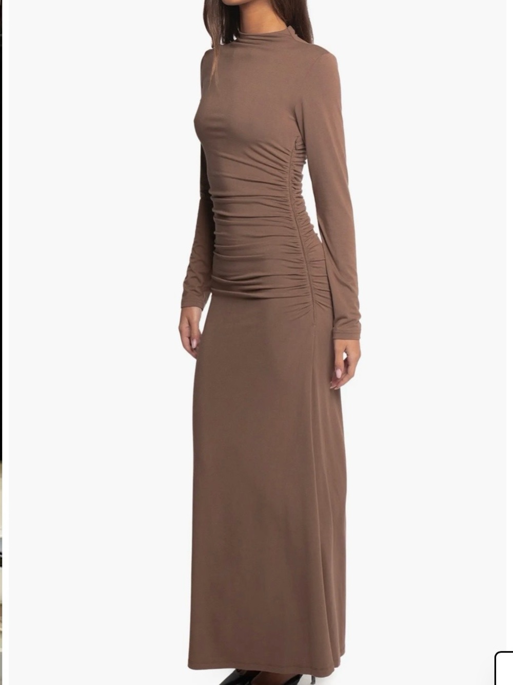 Petal & Pup Long Sleeve Ruched Maxi Dress in Mocha